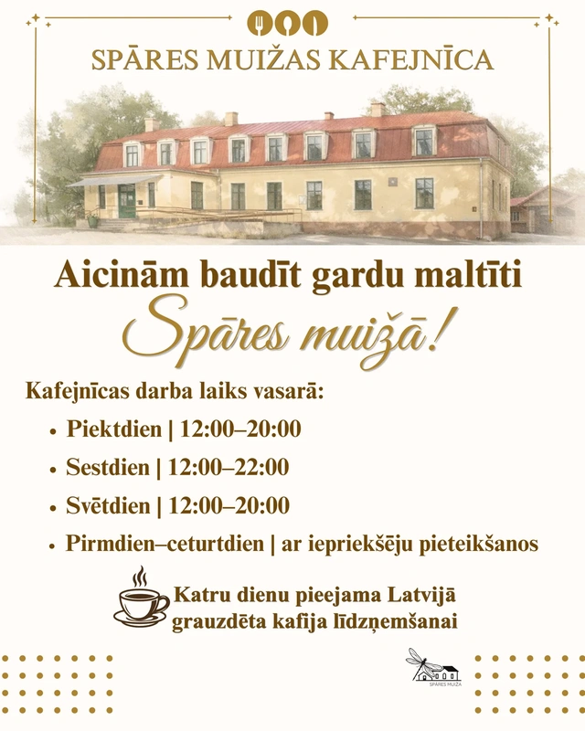Vasaras sestdienu vakari Spāres muižas kafejnīcā kļūst vēl garāki!